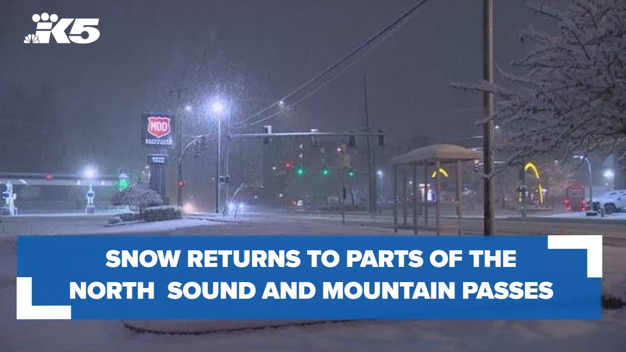 Snow returns to the north sound and mountain passes - YouTube