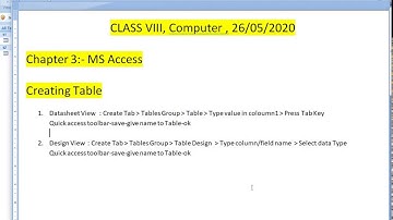 GAVPSK, E-CLASSES Computer Class VIII, 26/05/2020, creating Tables in MS Access