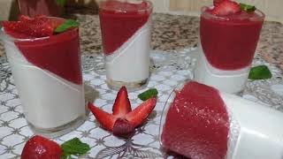 باناكوتا بالفرولة بطريقة سهلة راقية لذيذة وبدون جيلاتينPanacotta à la fraise