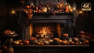Cozy Autumn Fireplace with Crackling Fire Ambience | 4K 🍁🔥🍂