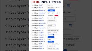 HTML Input Types 🔥 | HTML Tutorial for Beginners | Web Development #shorts