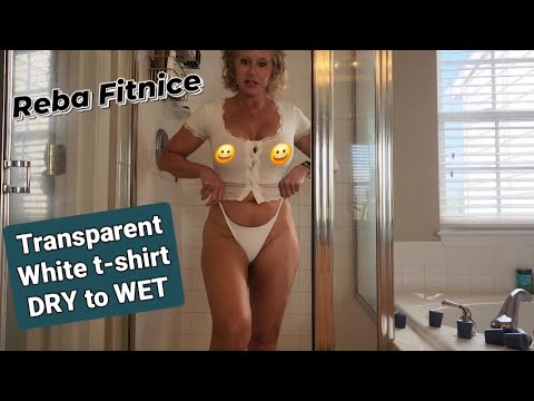4 White Shirts Dry to Wet Try-On  | Reba Fit Nice | Transparent Wet Test in the shower