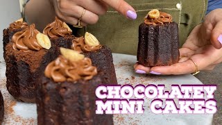 Mini Chocolate Cakes with Chocolate Ganache Frosting - Quick Easy Recipe - Using Canelés Mould