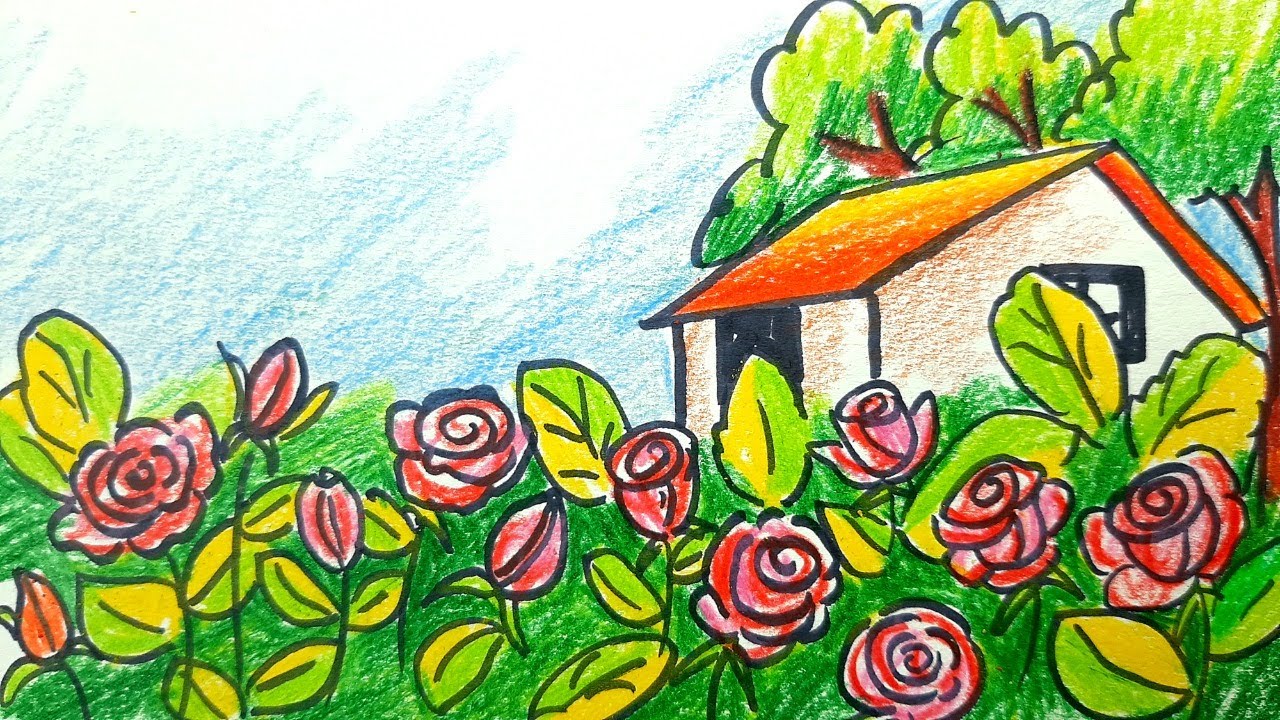 Rose garden background 1 line drawing  Stock Illustration 76385816   PIXTA