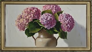 FREE TV ART VINTAGE SOFT FLORAL SCREENSAVER BACKGROUND FRAMED HYDRANGEA OIL PAINTING NO SOUND  4K screenshot 1