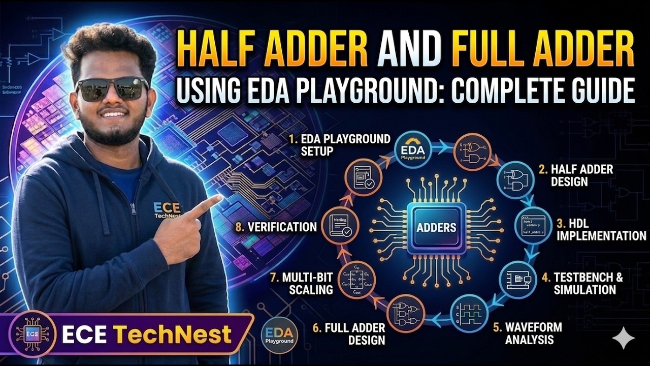 Day 27 - Half adder and Full adder using EDA Playground - YouTube