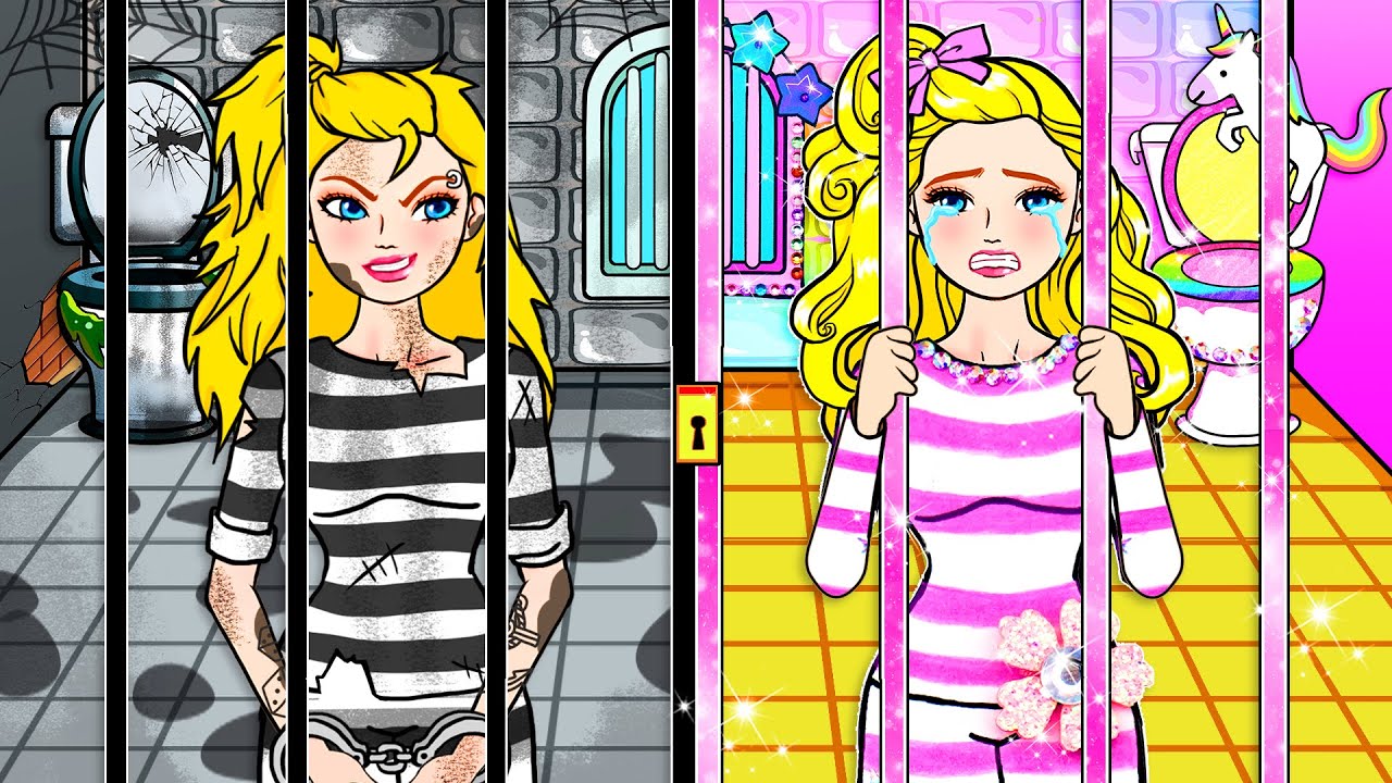 Barbie Dolls Dress Up   Pink and Black Barbie in Jail  Good Girl VS Bad Girl   WOA Doll Channel