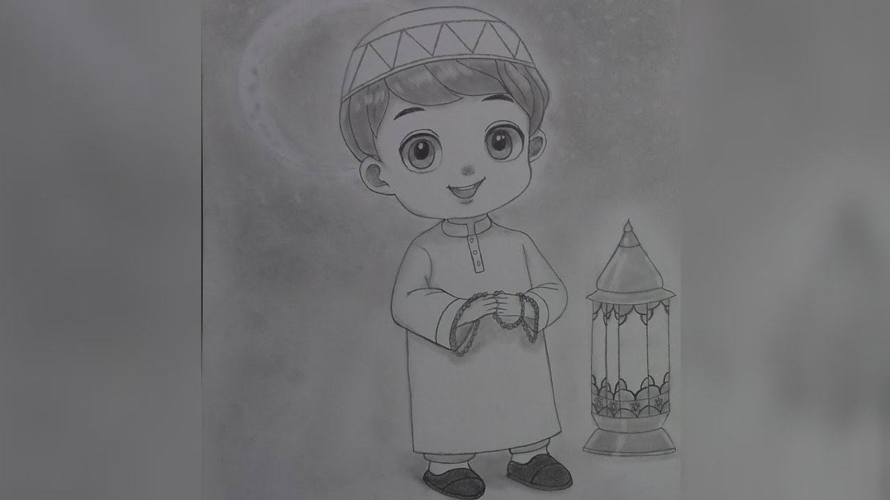 Drawing a Cute Ramadan Boy | Pencil Sketch for Beginners/رسم طفل رمضاني لطيف بالرصاص |  للمبتدئين.