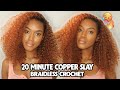 20 MINUTE 🔥 COPPER BRAIDLESS CURLY CROCHET HAIRSTYLE | Freetress Water Wave |Big Curly Hair Is BACK