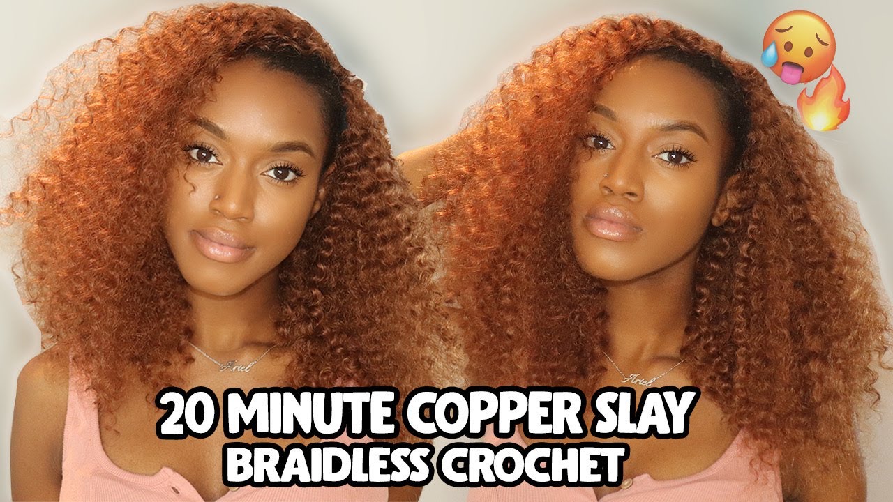 20 MINUTE 🔥 COPPER BRAIDLESS CURLY CROCHET HAIRSTYLE | Freetress Water  Wave |Big Curly Hair Is BACK - YouTube