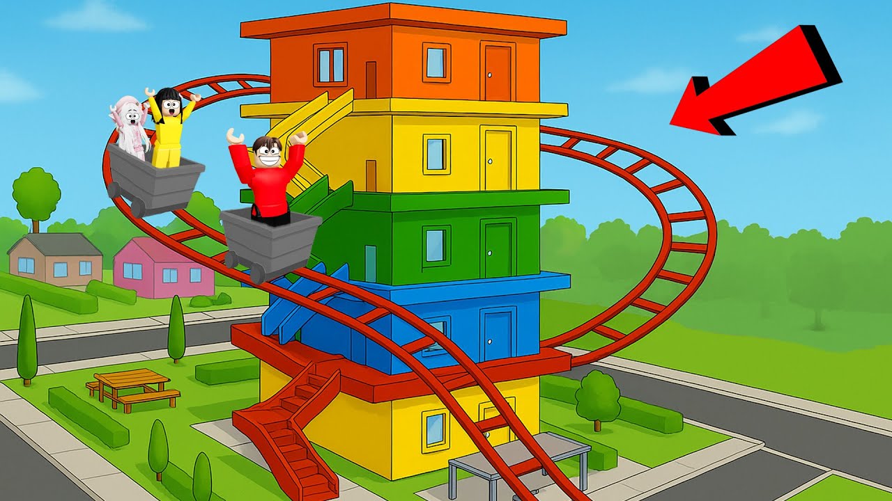 Yuta Mio Buat Rumah Bertingkat Warna Warni Ada Roller Coaster nya | ROBLOX