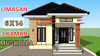 Desain Rumah Minimalis 6x14 Meter - 3 Kamar Tidur dan Musholla Desain Rumah Minimalis 6x14 Meter - 3 Kamar Tidur dan Musholla