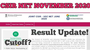 CSIR NET JUNE 2020 RESULT DATE | CUTOFF & RESULT OF CSIR NET NOVEMBER 2020 CSIR NET JUNE 2020 RESULT