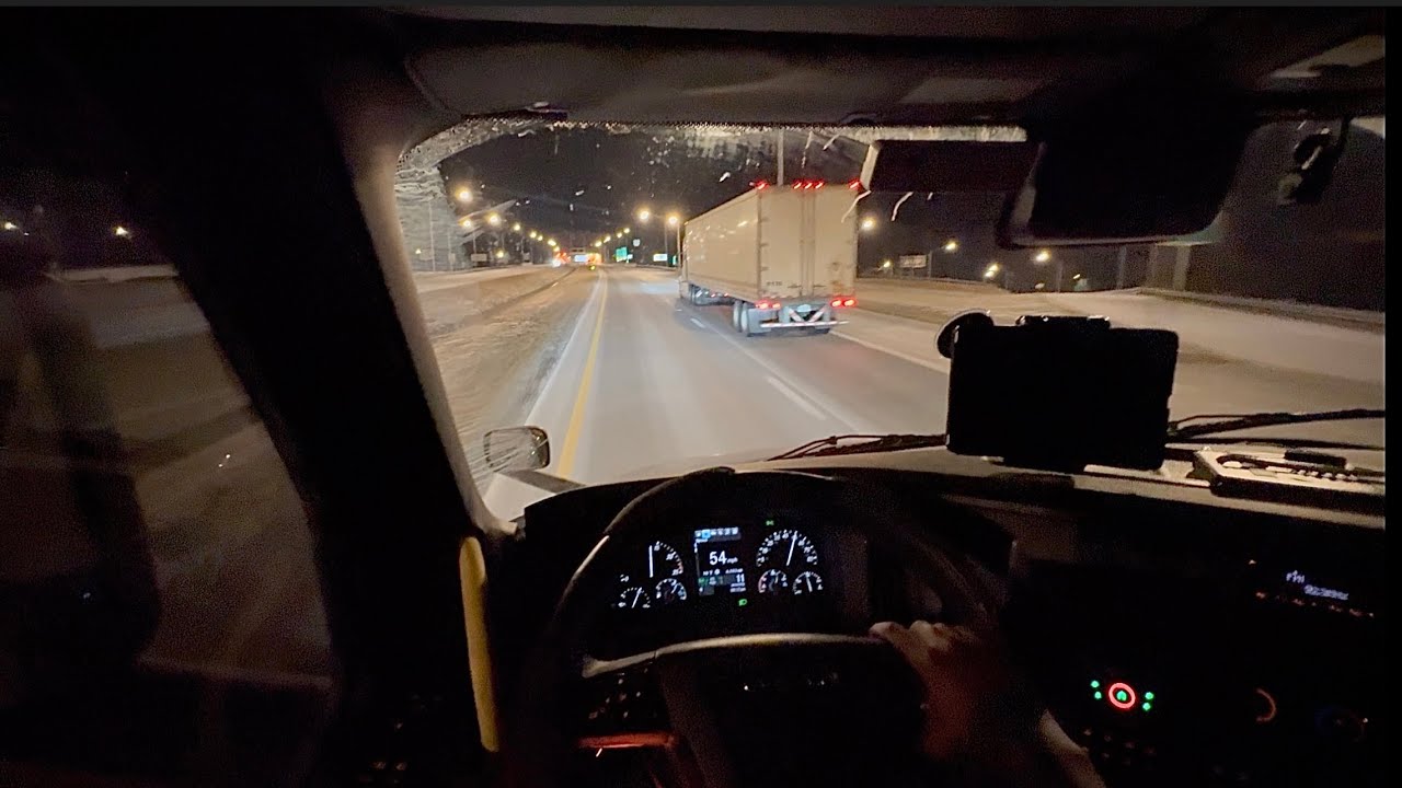 POV: Driving A Fully Loaded Semi On Curvy roads in West Virginia Mountains At Night