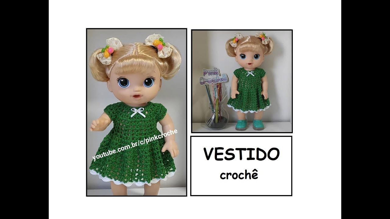 Vestido de crochê para boneca baby alive 