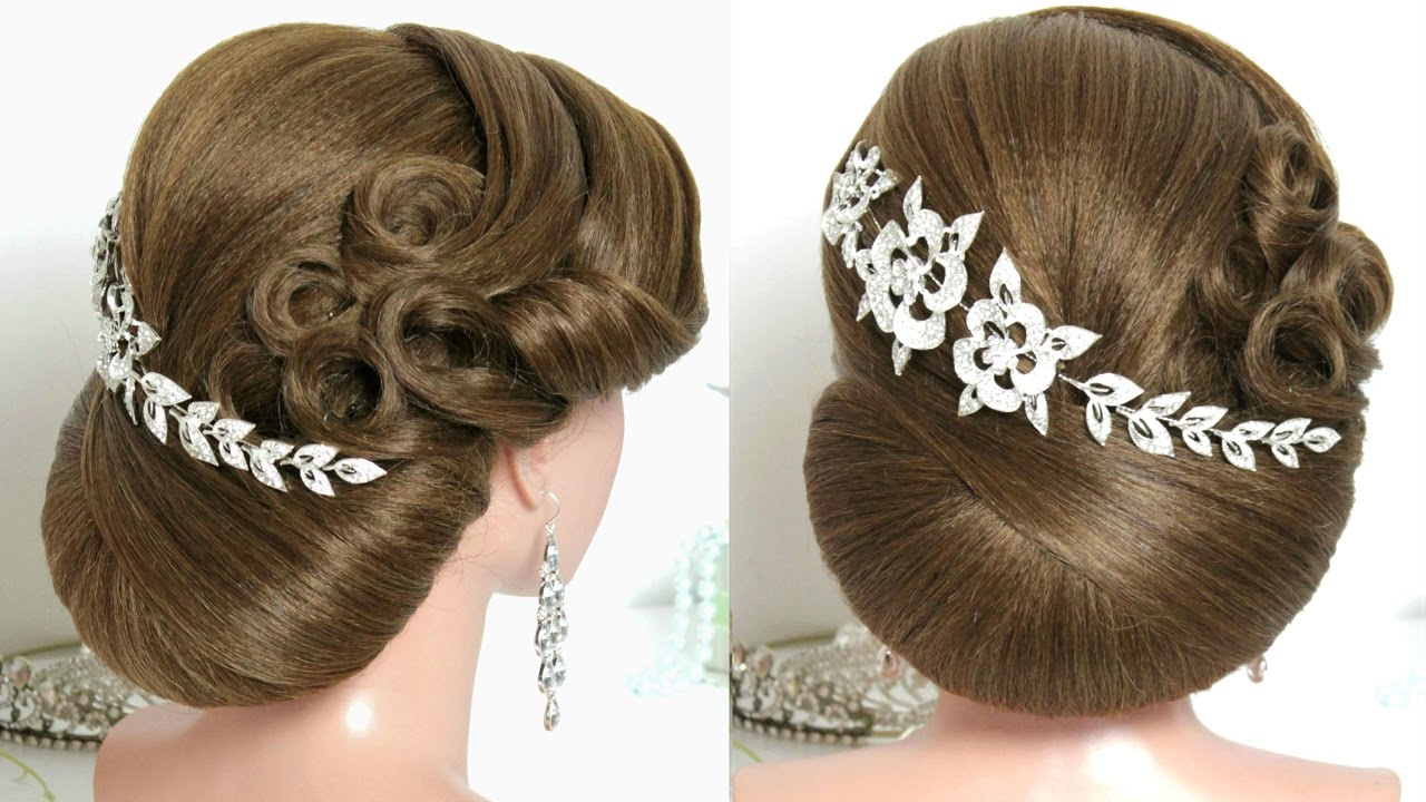 Bridal hairstyle for long hair tutorial. Trendy wedding 