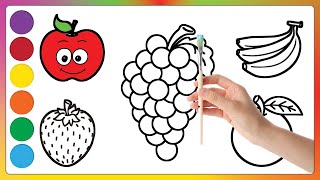 Learn FRUITS , Painting and Colouring for Kids \& Toddlers #apple #banana #strawberry #orange #grape