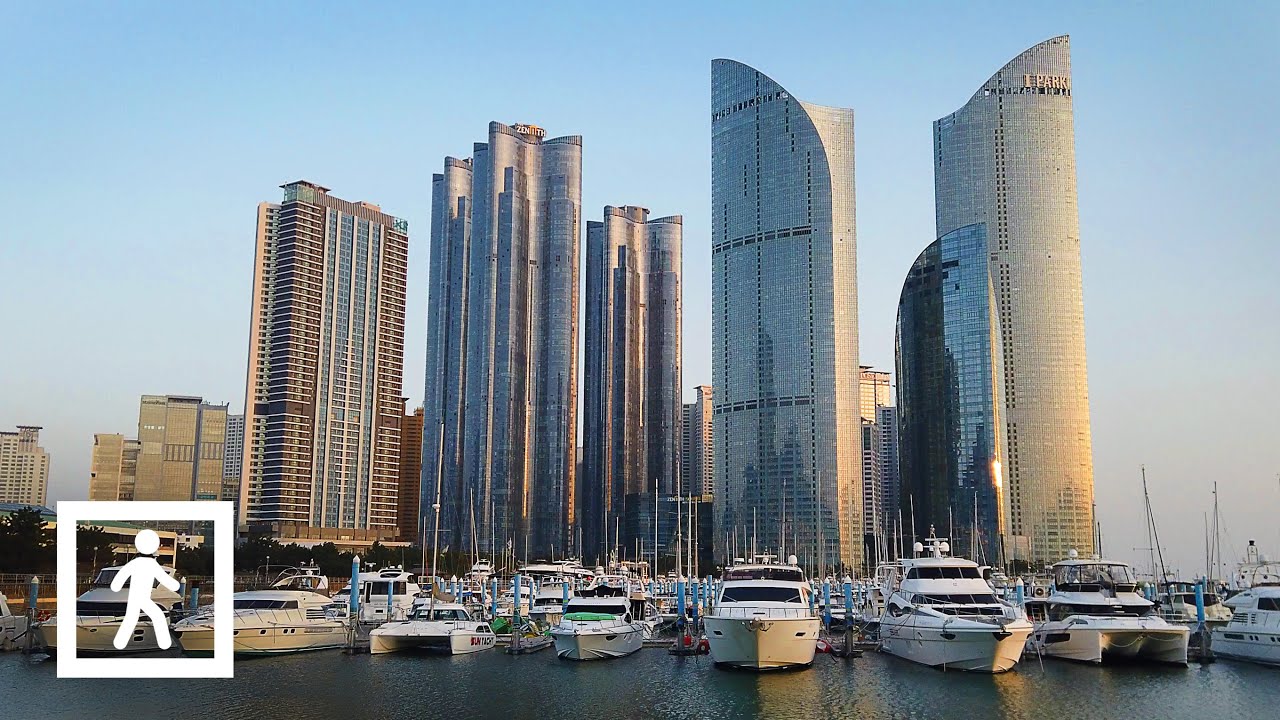[4K] Walk in Busan Marine City to Haeundae Beach Korea 부산 해운대 마린시티에서
