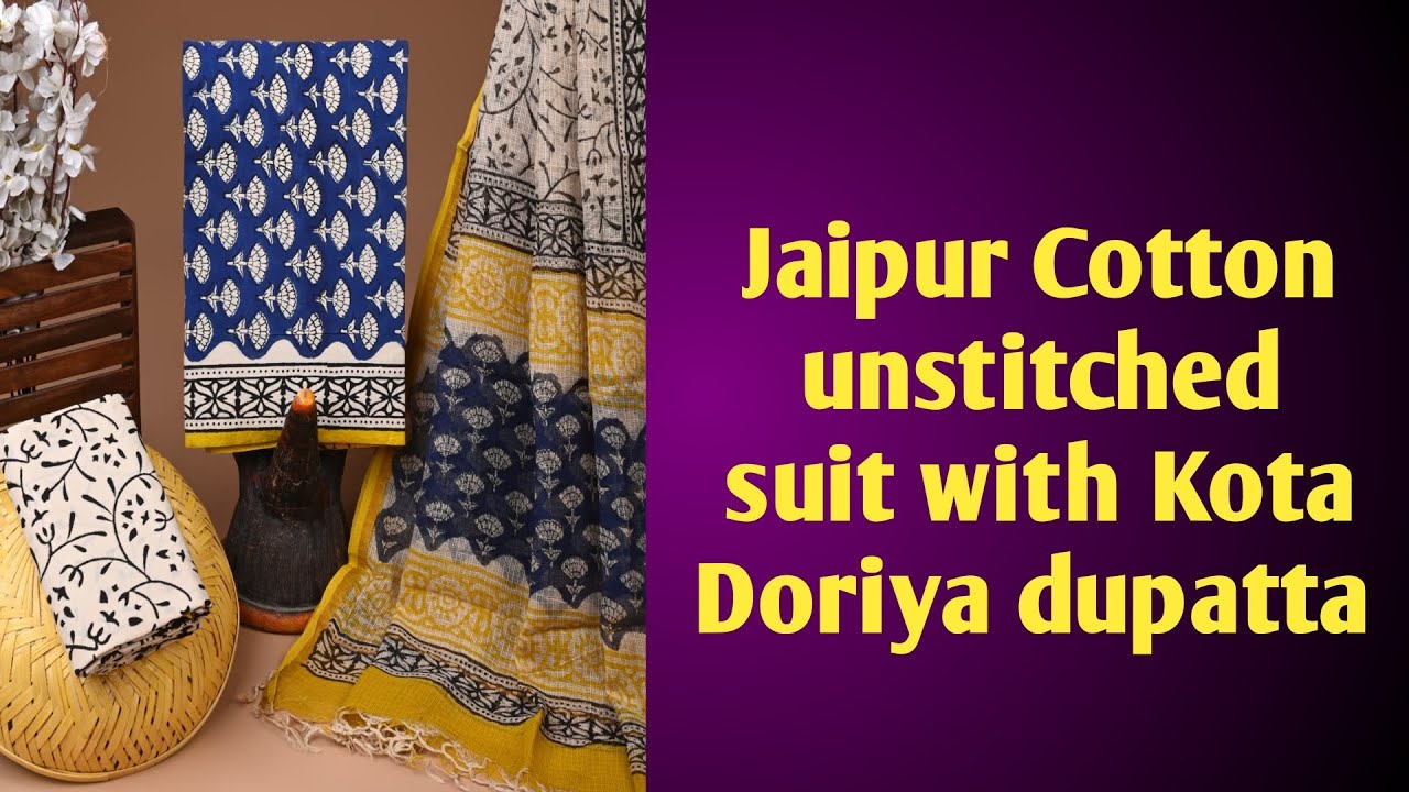 💕Jaipur Cotton unstitched suit with Kota doriya dupatta|WeaversNest|