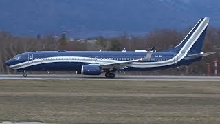 Private Boeing 737-900BBJ LX-DIO takeoff at Geneva/GVA/LSGG