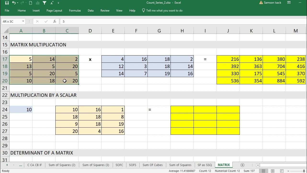 EXCEL: How to do Matrix Operations in excel - YouTube