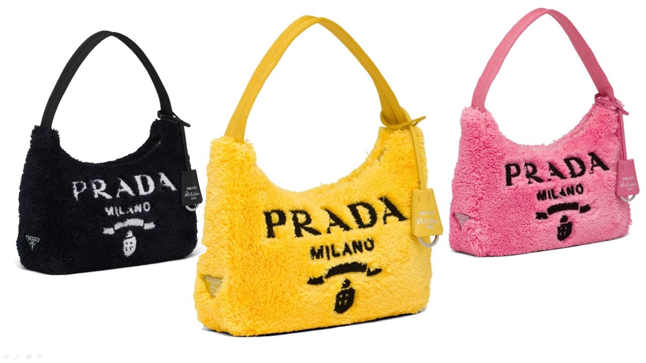 Prada bag. Re Edition 2000 terry mini bag. Black/White, Yellow/Black, Petal  Pink/Black. - YouTube