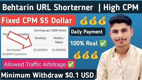 Behtarin URL Shorterner High CPM | Fixed CPM $5 | Minimum Withdraw $0.1 | 2025
