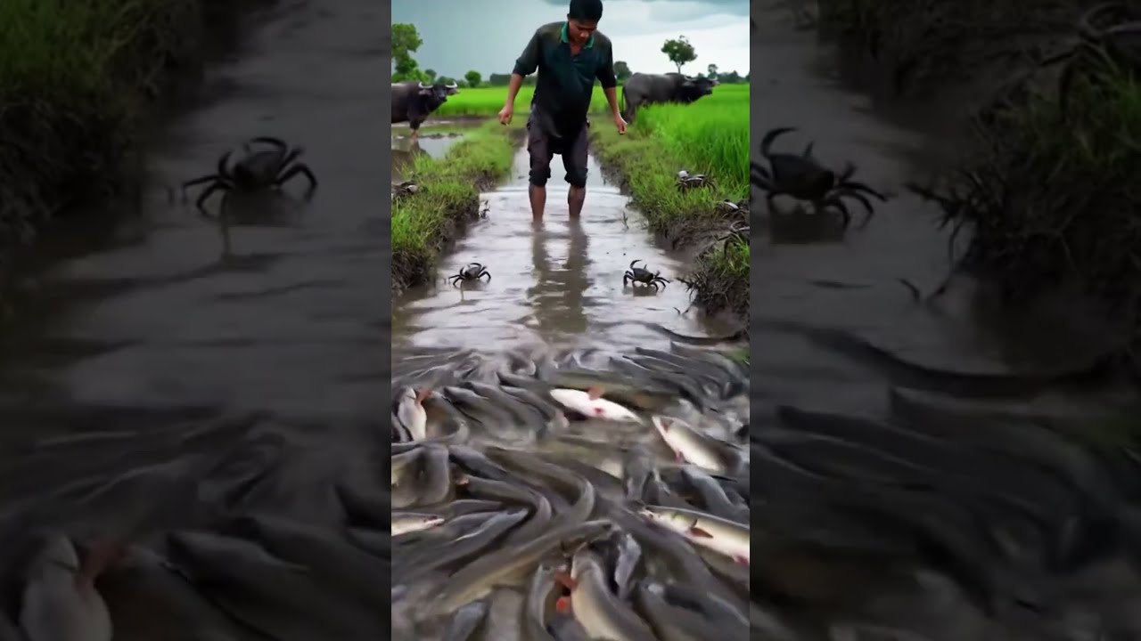 Unbelievable Thousands Of Fish Gathering In A Peaceful Rice Field Canal Fishing Rivercrab Fyp
