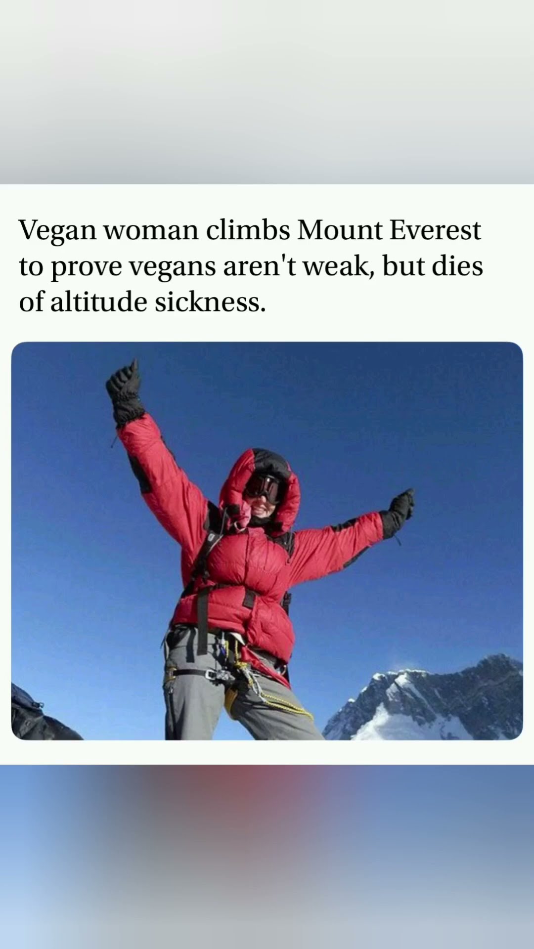 Vegan Woman Climbs Mount Everest to Prove Her Strength#viral #trendingshorts #usa#everest #funny