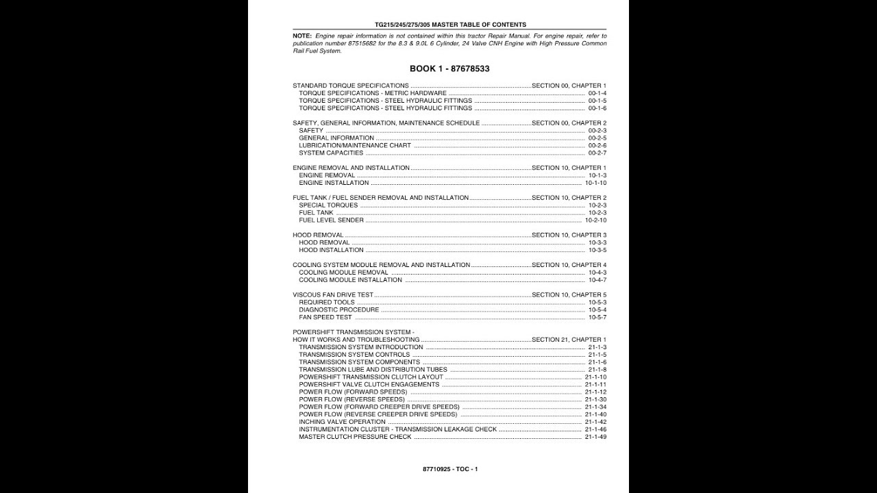 New Holland TG215, TG245, TG275, TG305 | 87710925 Service manual