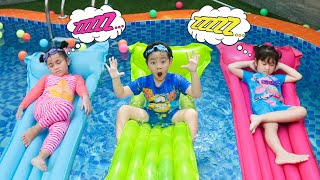 suri and annie pretend play kids swimming pool summer fun fruit smoothies children activities