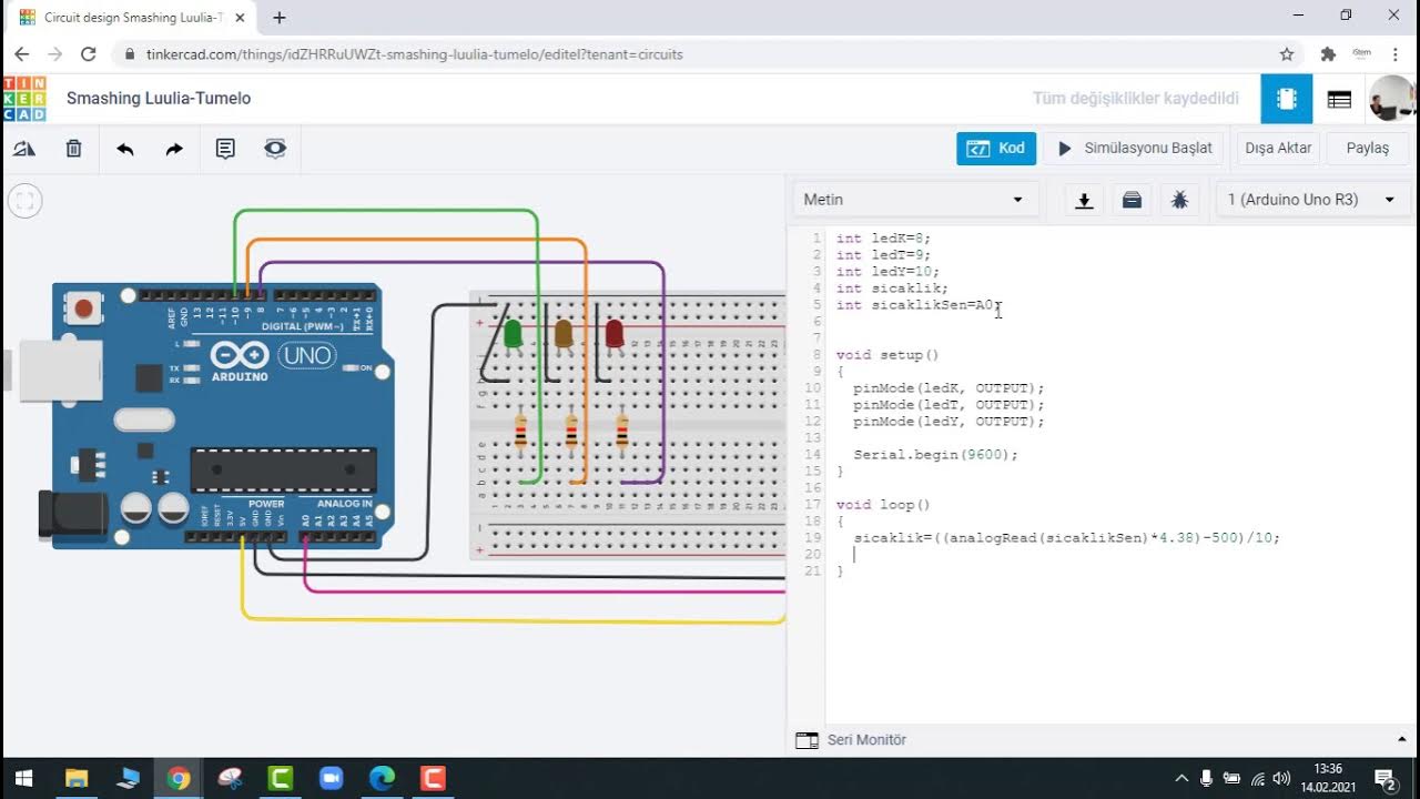 TINKERCAD VE ARDUINO İLE SICAKLIK SENSÖRÜ - YouTube
