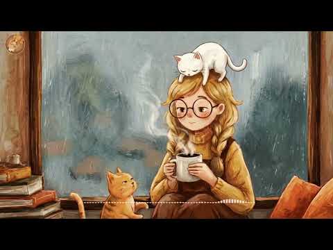Rainy Day Piano Jazz 🌧️ Warm Cozy Ambience for Work, Study & Cat Cuddle Time