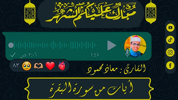 شَهْرُ رَمَضَانَ الَّذِي أُنزِلَ فِيهِ الْقُرْآنُ [ ١٨٥ - ١٨٦ : سورة البقرة] | تلاوة معاذ محمود 🤍🌙
