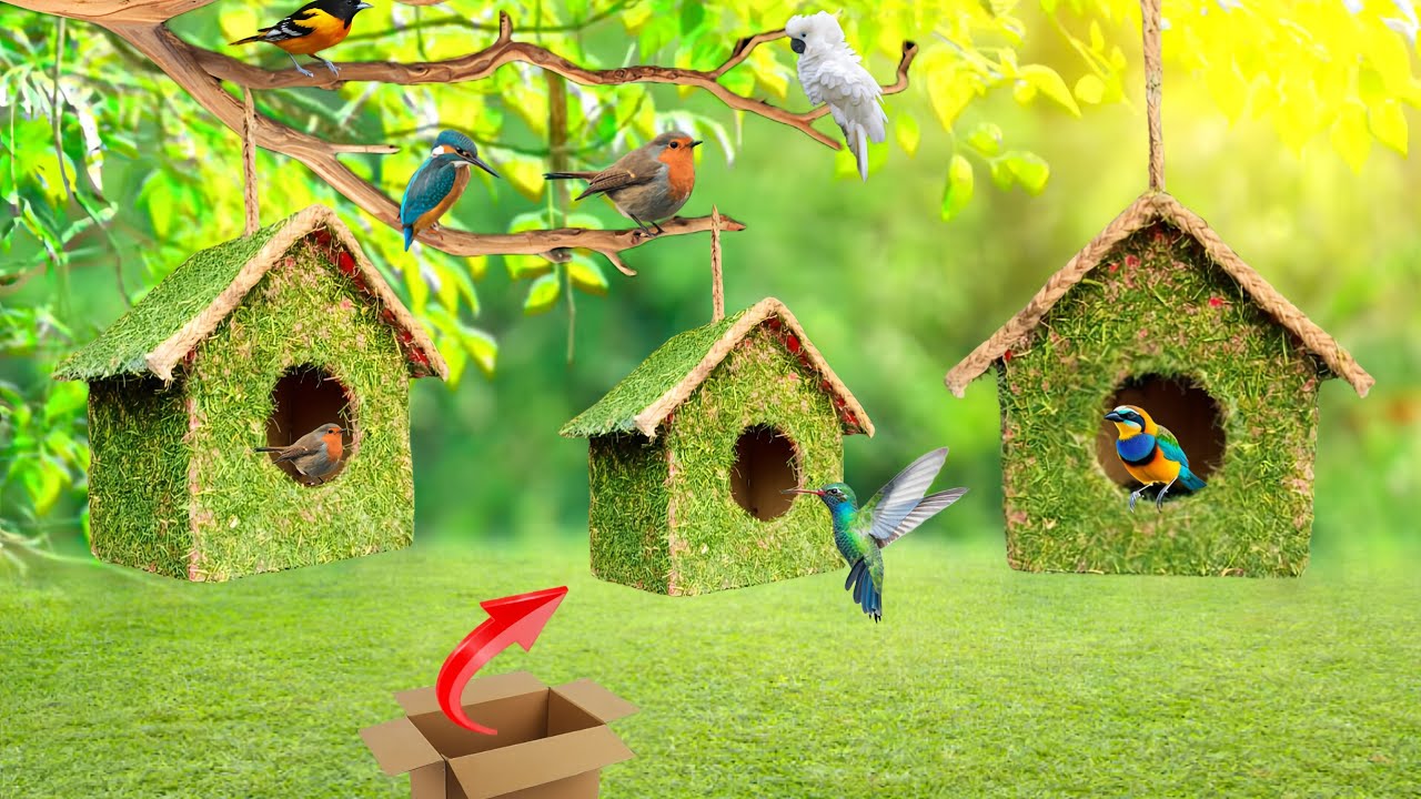 How to make a bird house ||how to make bird nest with waste material ||diy cardboard Bird nest