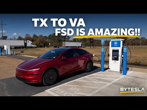 Tesla 2026 Model Y Ultra Red Using FSD 14.1.4 From Texas to Virginia 1300 Miles