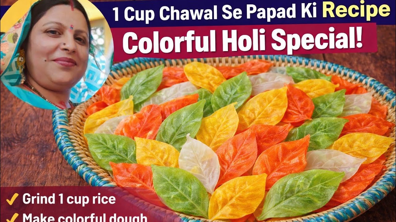 होली स्पेशल सिर्फ एक कप चावल से ढेर सारे पापड़ न्यूरेसिपी 🌈|papad recipe|Hindi recipe#viral papad