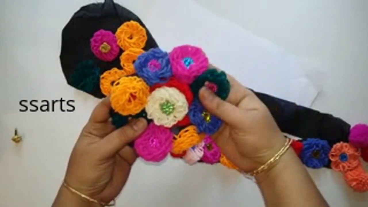How To Make Poola Jada With Crochet Flowers Kids Hair Accessories