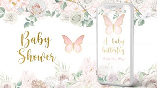 Butterfly Baby Shower video invitation, Gold and Soft pink, #videoinvitation #babyshowerinvitation screenshot 4