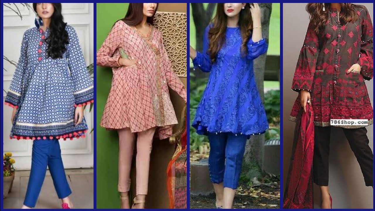 cotton lawn short frocks with capri latest design for Eid 2021 | short ...