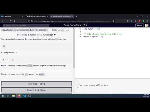 Day 16 Jan21 FreeCodeCamp Decrement A Number With Javascript