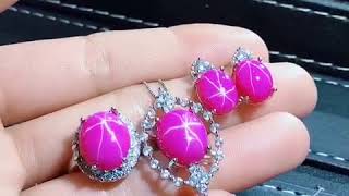 Natural Pink Starlight Ruby Gemstone Jewelry Set - Luxury Palace