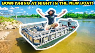 NIGHT-TIME BOWFISHING with My New GIANT Boat for the FIRST TIME!!!