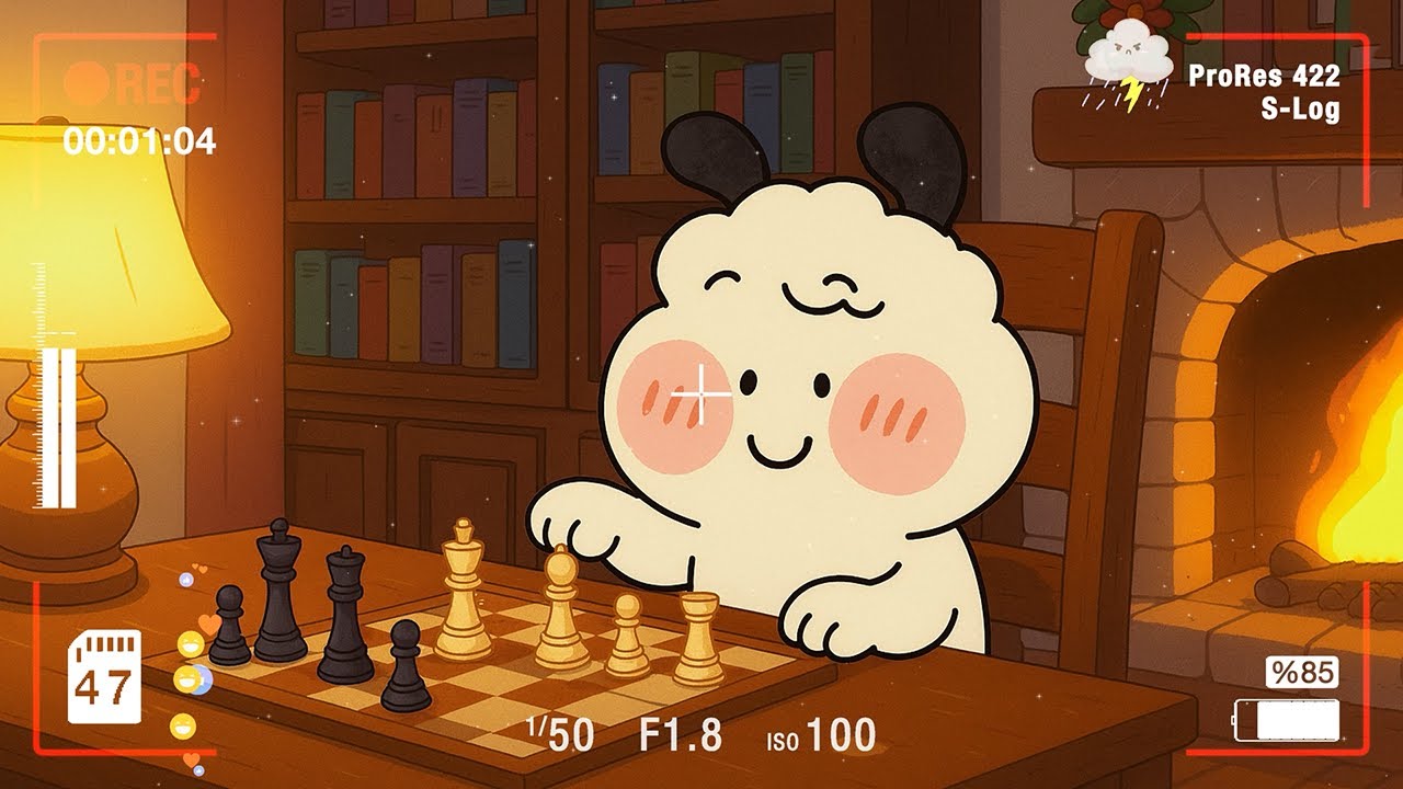Cozy Fireplace & Chess ♟️ | Cute Rainy Night Ambience for Study & Chill