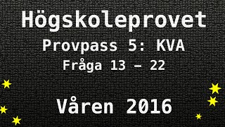 Högskoleprovet 2016 Våren Lösningar Pass 5 KVA Kvantitativa Matte