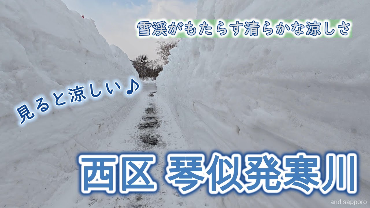 【4K散歩】雪渓涼観☆　西区・琴似発寒川／[Walk] Enjoy the cool snowy valley☆ Nishi Ward, Kotoni Hassamu River