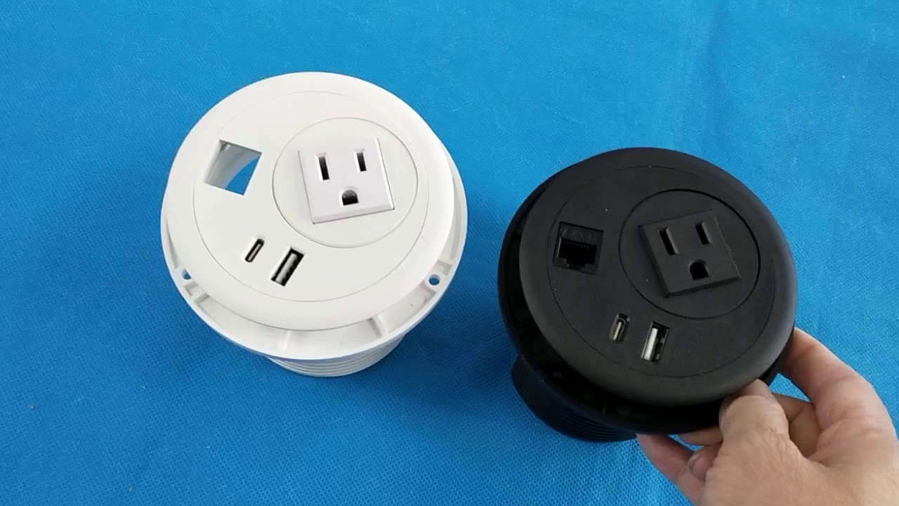 Us Power 80mm Round Desk Grommet Socket With Usba Usb C Cat6 Or