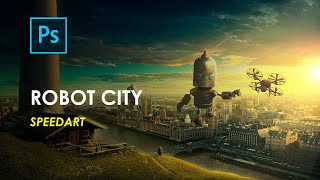 Creating a ROBOT CITY in PHOTOSHOP | SPEEDART