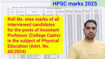 Hpsc Assistant Professor (College Cadre) Physical Education Final result & cutoff marks 2025 / HPSC