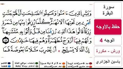 حفظ بالاوجه - الوجه 4 - سورة البقرة - ياسين الجزائري - ورش - مكررة